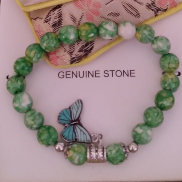 Jewelry - Bracelet Genuine Stone Stretch Bracelet with Butterfly Charm Accent